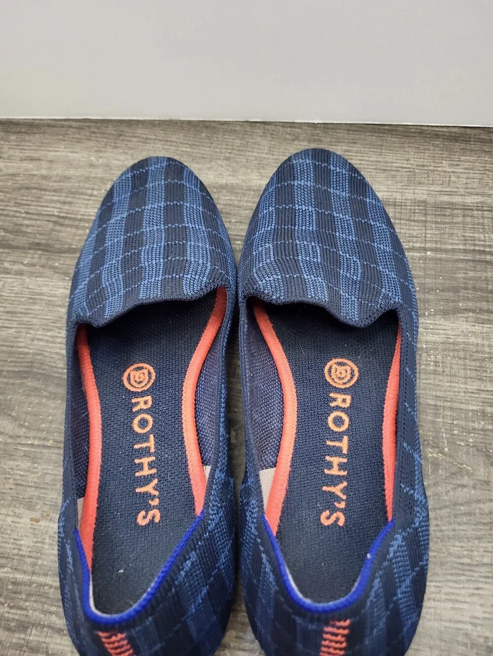 Rothy's The Flat Retired Navy Orange Plaid Luxury Ballet Flats Loafers Women's 8